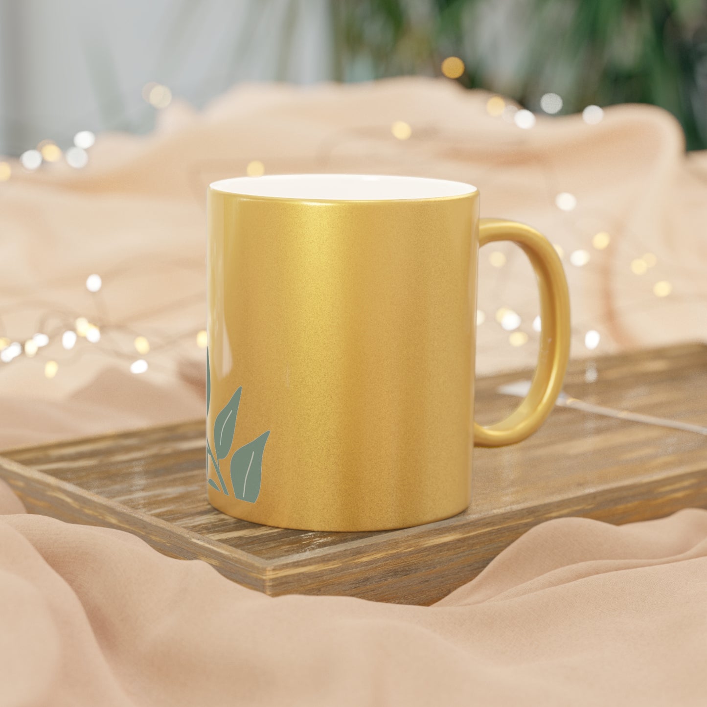 Nature-Inspired Metallic Mug - Elegant Silver/Gold Design