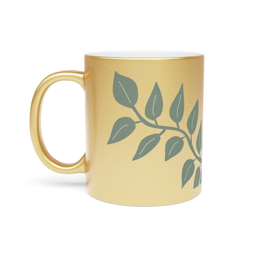Nature-Inspired Metallic Mug - Elegant Silver/Gold Design