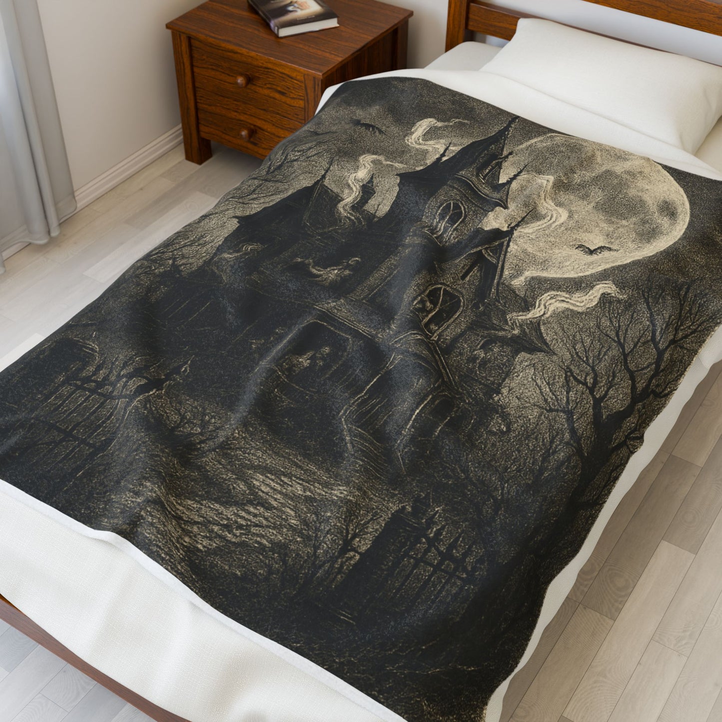 Hauntingly Cozy Velveteen Plush Blanket, Spooky Home Decor, Halloween Gift, Witchy Decor, Cozy Throw for Haunted Nights