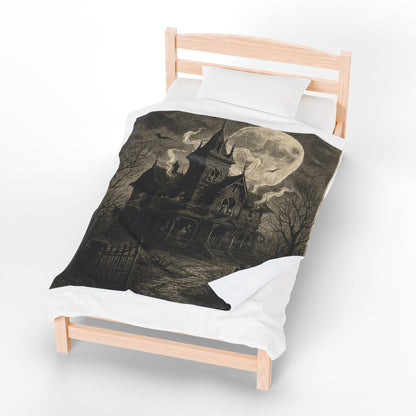 Hauntingly Cozy Velveteen Plush Blanket, Spooky Home Decor, Halloween Gift, Witchy Decor, Cozy Throw for Haunted Nights